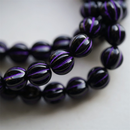 黑色描紫色~常规南瓜珠玻璃琉璃珠串珠材料 10MM-3