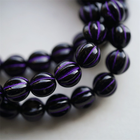 黑色描紫色~常规南瓜珠玻璃琉璃珠串珠材料 10MM