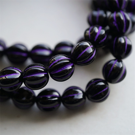 黑色描紫色~常规南瓜珠玻璃琉璃珠串珠材料 10MM-4