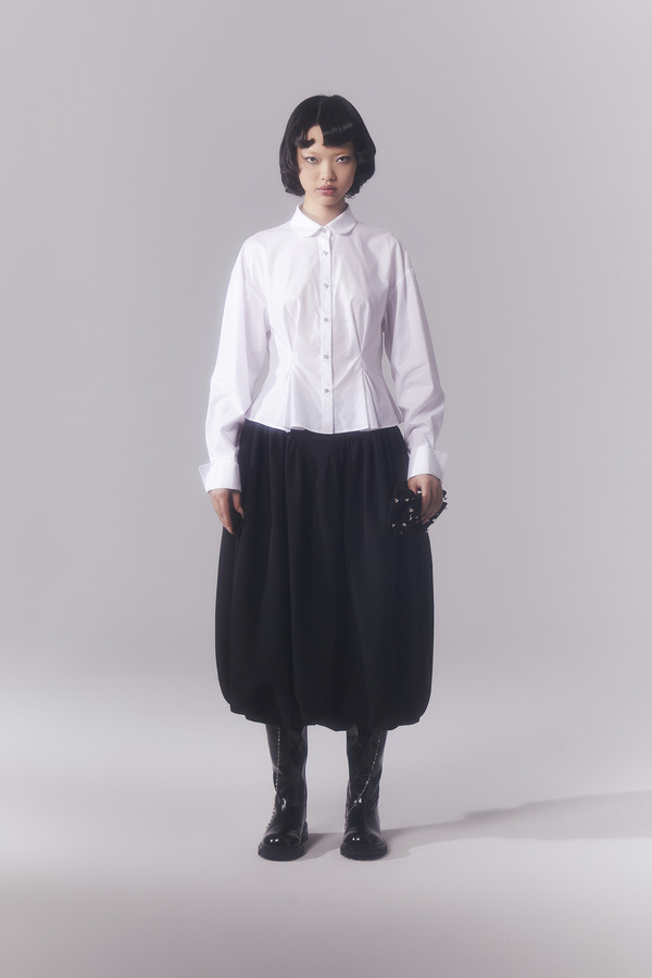 彼得潘领腰线收褶衬衫