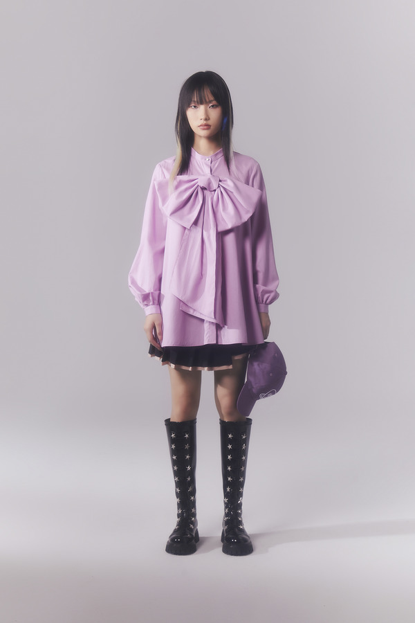 可拆卸蝴蝶结半立领衬衫