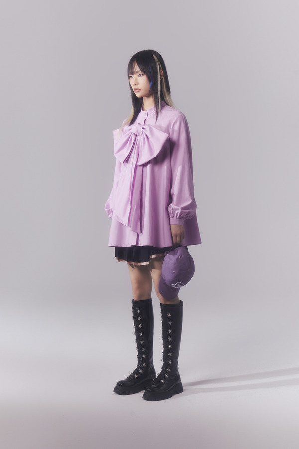 可拆卸蝴蝶结半立领衬衫