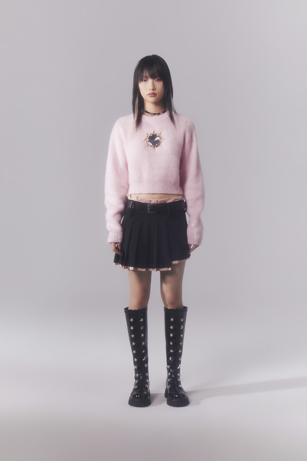 低腰拼接百褶裙（送真皮皮带）