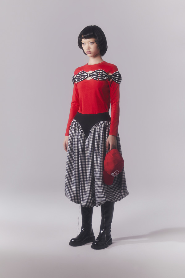 V型腰封花苞长裙