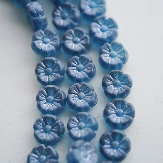 复古孔雀蓝雾面沙沙感~少女夏威夷小花朵捷克珠玻璃琉璃 10MM