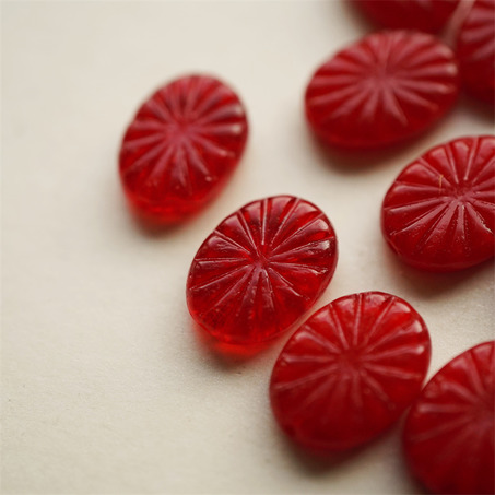 车厘子红mix渐变色~椭圆放射纹水果糖形捷克珠玻璃琉璃珠 18X12MM-5