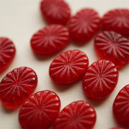 车厘子红mix渐变色~椭圆放射纹水果糖形捷克珠玻璃琉璃珠 18X12MM-6