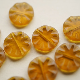 稀有透色微渐变琥珀色磨砂边~可爱花边扁圆捷克珠玻璃琉璃珠 18MM