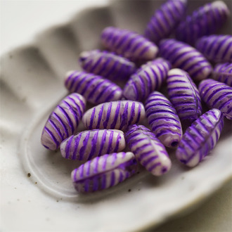 深紫色渐变彩绘感~条纹梭形珠捷克珠玻璃琉璃珠 14X7MM