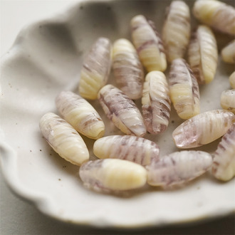 米色拼透粉色~条纹梭形珠捷克珠玻璃琉璃珠 14X7MM