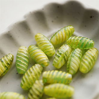 柠檬lime绿mix~条纹梭形珠捷克珠玻璃琉璃珠 14X7MM