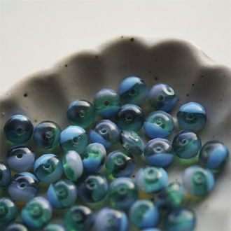 蓝绿色系渐变仿天然石风~切面扁圆捷克珠玻璃珠琉璃珠算盘珠隔珠 4X7MM