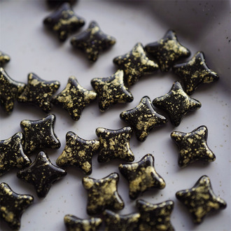 经典黑色烫金~双孔可爱星星串珠捷克珠玻璃琉璃珠 10MM