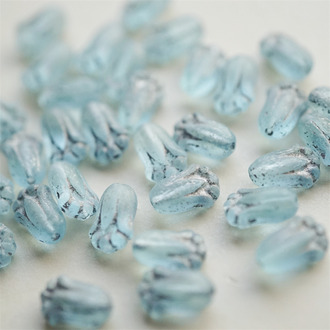 雾面浅水蓝蚀刻~郁金香捷克珠玻璃琉璃 12X8MM