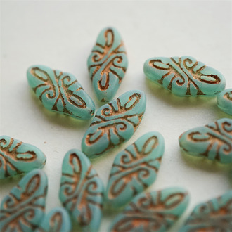 雾面复古绿做旧玫瑰金色~绝美复古巴洛克直孔捷克珠玻璃琉璃 19x9mm