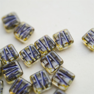 透明感描复古斑驳紫色~条纹方形古董系捷克珠玻璃琉璃 10MM