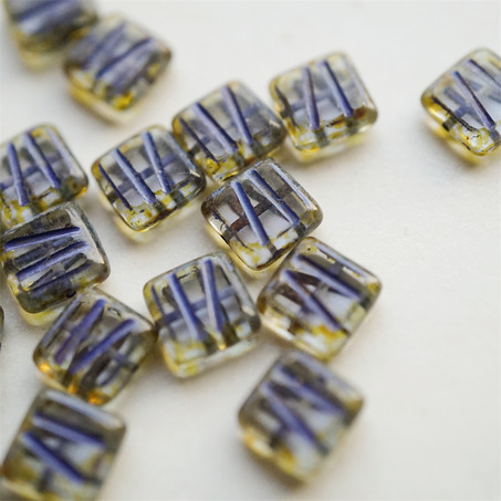 透明感描复古斑驳紫色~条纹方形古董系捷克珠玻璃琉璃 10MM-4
