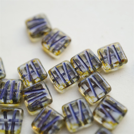 透明感描复古斑驳紫色~条纹方形古董系捷克珠玻璃琉璃 10MM-5