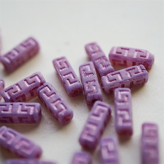 雾面粉紫色~长方形古风纹样柱形珠捷克珠玻璃琉璃 15X5MM