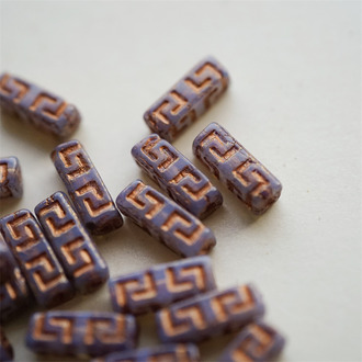 蛋白灰紫描玫瑰金色~长方形古风纹样柱形珠捷克珠玻璃琉璃 15X5MM