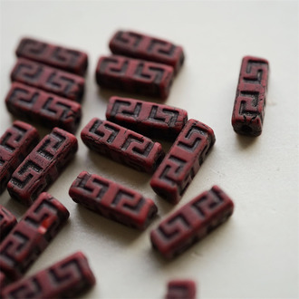雾面红黑配色~长方形古风纹样柱形珠捷克珠玻璃琉璃 15X5MM