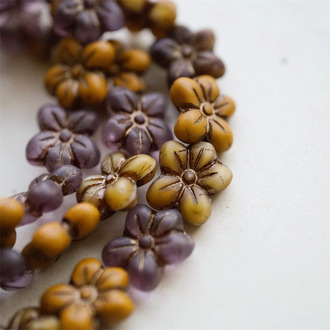 5枚入！复古气质棕橘色调mix~捷克珠小花花花朵琉璃珠玻璃珠DIY串珠材料 14MM