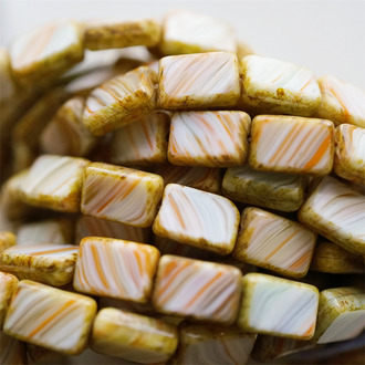 奶油白橙灰条纹渐变mix~做旧边框长方玻璃捷克珠琉璃 12X8MM