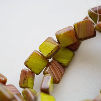 红茶黄色渐变~做旧复古方块捷克珠玻璃琉璃珠 10MM