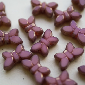 少女奶乖蛋白浅粉色渐变金属边边~高定蝴蝶珠玻璃琉璃珠 20X12MM