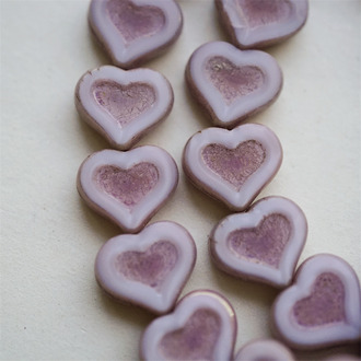 做旧樱花粉白色~复古少女爱心捷克珠玻璃珠琉璃珠 14X12MM