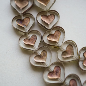 透明玫瑰金金属色~复古少女爱心捷克珠玻璃珠琉璃珠 14X12MM