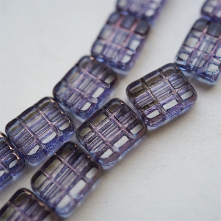 高亮金属光泽蓝紫色~华夫格九宫格方块捷克珠玻璃珠琉璃珠 15X13MM