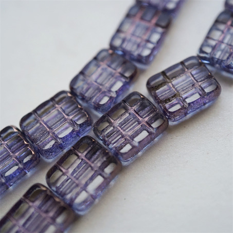 高亮金属光泽蓝紫色~华夫格九宫格方块捷克珠玻璃珠琉璃珠 15X13MM-2