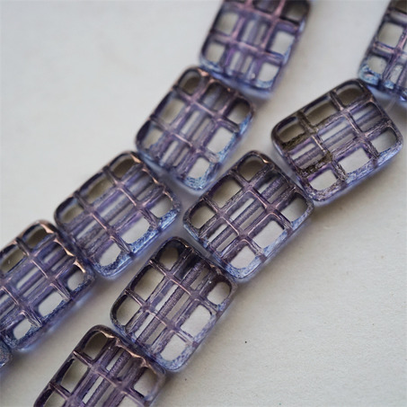 高亮金属光泽蓝紫色~华夫格九宫格方块捷克珠玻璃珠琉璃珠 15X13MM-4
