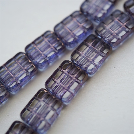 高亮金属光泽蓝紫色~华夫格九宫格方块捷克珠玻璃珠琉璃珠 15X13MM-3