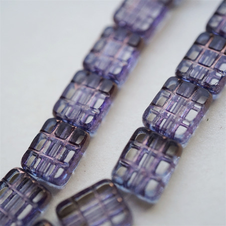 高亮金属光泽蓝紫色~华夫格九宫格方块捷克珠玻璃珠琉璃珠 15X13MM-5