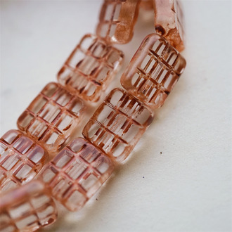 透明感红咖色水彩风~华夫格九宫格方块捷克珠玻璃珠琉璃珠 15X13MM