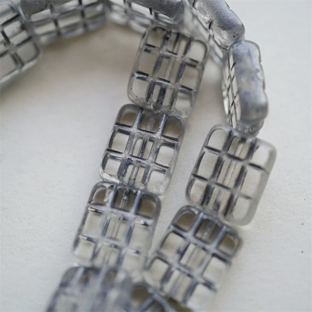 水墨灰透明色~华夫格九宫格方块捷克珠玻璃珠琉璃珠 15X13MM-3
