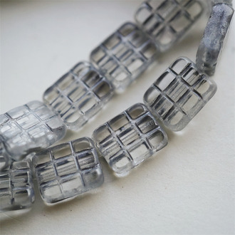 水墨灰透明色~华夫格九宫格方块捷克珠玻璃珠琉璃珠 15X13MM