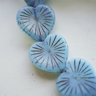蛋白果冻蓝色做旧古铜色~放射形大爱心捷克珠玻璃琉璃串珠 22MM