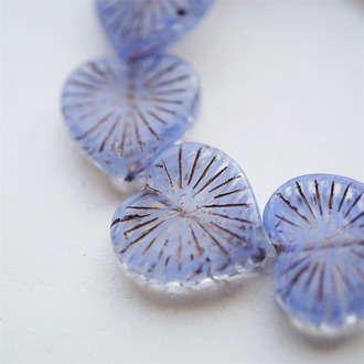 透蓝条纹mix做旧古铜色~放射形大爱心捷克珠玻璃琉璃串珠 22MM