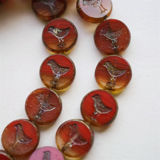 复古做旧红色系斑驳感~扁圆小鸟珠玄鸟珠捷克玻璃琉璃珠复古 12MM