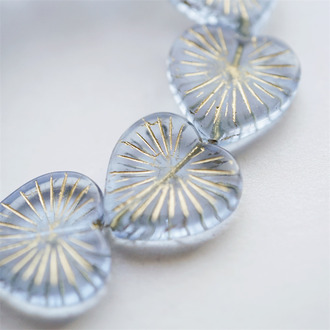 清透蓝色描金~放射形大爱心捷克珠玻璃琉璃串珠 22MM