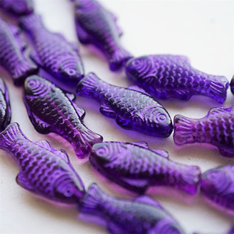透紫色系mix~可爱锦鲤鱼鱼小鱼干捷克珠玻璃琉璃珠 25X14MM