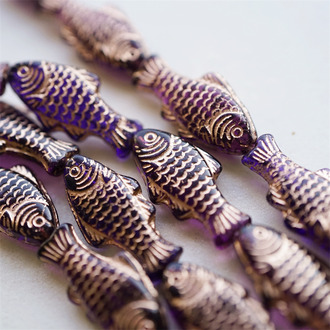 透紫宝石色mix玫瑰金~可爱锦鲤鱼鱼小鱼干捷克珠玻璃琉璃珠 25X14MM