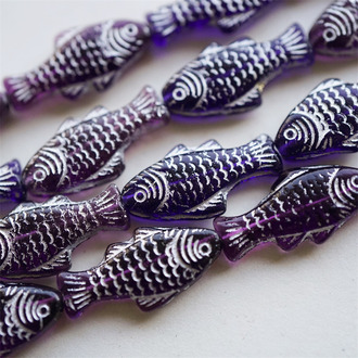 透紫宝石色mix描银~可爱锦鲤鱼鱼小鱼干捷克珠玻璃琉璃珠 25X14MM