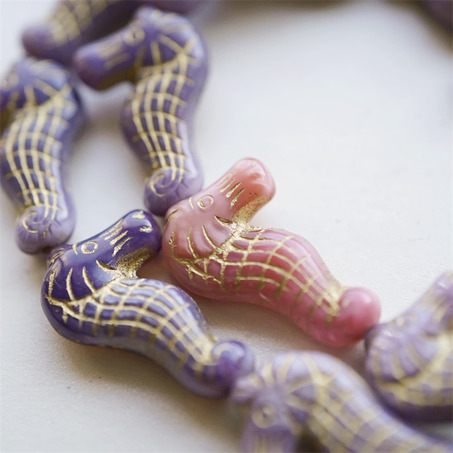 粉紫色系mix描金色~趣味海马海洋生物珠捷克珠玻璃琉璃珠 28X18MM-1