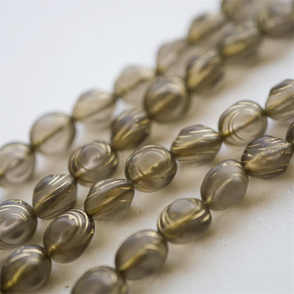 雾面灰色描金~捷克珠立体复古椭圆玻璃琉璃珠 10X9MM