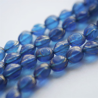 雾面孔雀蓝描金色~捷克珠立体复古椭圆玻璃琉璃珠 10X9MM