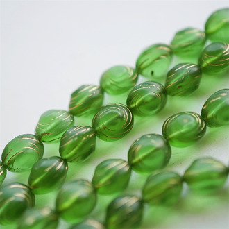 雾面罗勒绿色描金~捷克珠立体复古椭圆玻璃琉璃珠 10X9MM